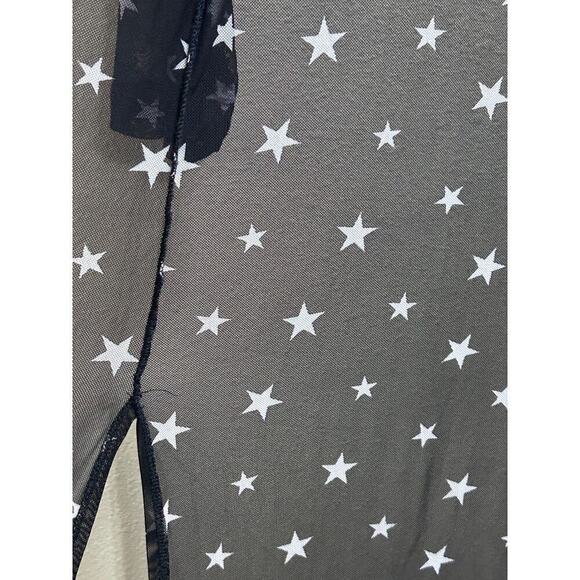 Nel + Lo Star Mesh Open Cardigan 1X Blk White Sheer Longline Stretchy Witchygoth - Picture 6 of 6
